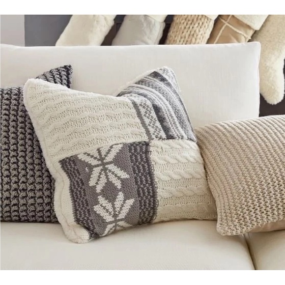 Pottery Barn Other - 2 Pottery Barn Sweater Patchwork Pillow Covers 18" Snowflake Holiday